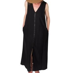 Suno Black Maxi Dress size 2 Front Slit V-neck Silver Staple detail